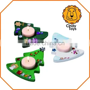 DIY Wooden Craft Tealight Holder Christmas Tree Set of 3 for Kids thumbnail-1