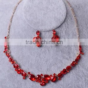 High Quality Jewelry White and Red Diamond Alloy Plating Silver Necklace Set thumbnail-3
