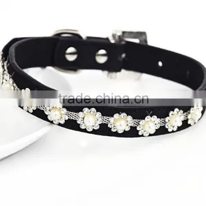 Yak Wool Leather Pet Collar Handmade Pearl Diamond Dog Collar thumbnail-2