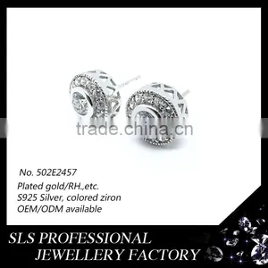 Simple Styles Width 6*6mm CZ Diameter 925 Silver Jewlery Wholesale Rhodium Plated Men's Earrings thumbnail-2