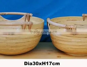 Spun Bamboo Bowl With Handles thumbnail-1