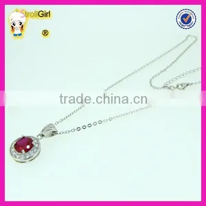 High Quality Women Bridal Silver Plated Red Ruby Zircon Round Necklace thumbnail-2