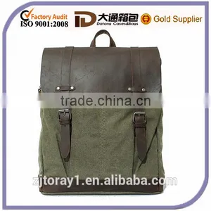Waxed Canvas Leather College Backpack Book Bag thumbnail-1