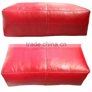 Red Extra Large Handmade Moroccan Leather Pouffe Ottoman (1meter x 50 Cm) thumbnail-1