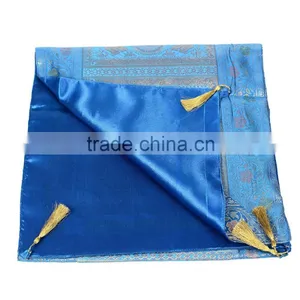 Elephant Design Sky Blue Color Indian Silk Rectangel Table Runner thumbnail-2