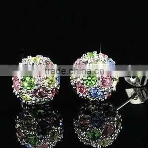 18k Gold Crystal Color Stud Ball Earrings thumbnail-1