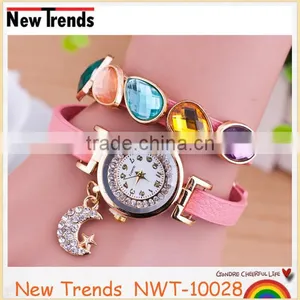 Best Seller Womens Fashion Moon Rhinestone Watches Wrap Leather Wristwatch thumbnail-5