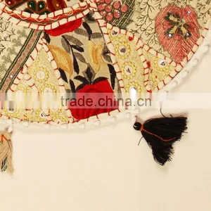 White Round Yoga Cushions Indian Handmade Embroidered Round Decorative Pillows thumbnail-2