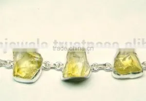 Citrine Multi Stone Rough Natural Gemstones Bracelet, 925 Solid Sterling Silver Bracelet, Designer Raw Bezel Bracelet thumbnail-4
