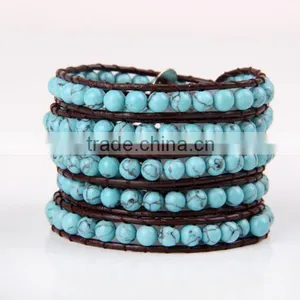 Fashion Turquoise Wrap Bracelet Women 6MM 5 Layer Bracelet Bangle Girl Gifts Jewelry Wholesale Free Shipping thumbnail-1
