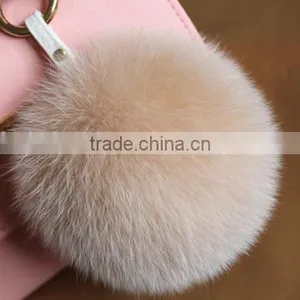 Fluffy Big Round 14cm Silver Fox Fur Pom Poms With Keychain thumbnail-3