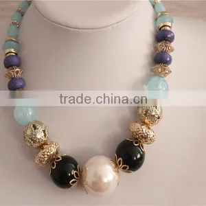 Colorful Arylic Beads Necklace, Gold Plated Beads Necklace thumbnail-2
