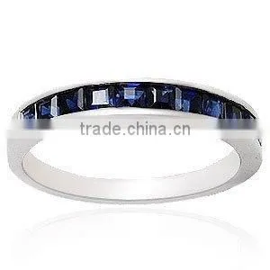 Gold Band Design, Women Gold Ring, Sapphire Gold Band thumbnail-1