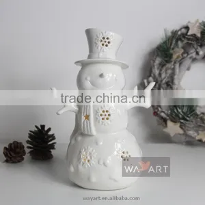 Lovely Christmas Snowman Lanterns Ceramic Snowman Candle Holders thumbnail-2