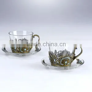 RORO Classic Pattern Enamel Pewter Crystal Glass Coffee Cup Set thumbnail-1