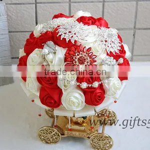 Handmade Gorgeous Brooch Bouquet, Red and Silver Wedding Brooch Jewelry Bouquet thumbnail-3