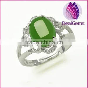 925 Silver Inlaid Natural Hetian Jade Jade Stone Spinach Green Crystal Ring thumbnail-1