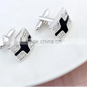 High Polishing Copper Metal Enamel Crystal Cufflinks Jewelry Mens Cross Cuff Links for Men thumbnail-2