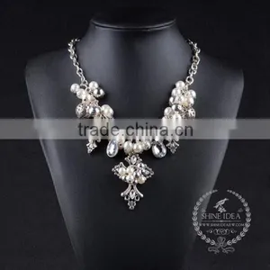 High Quality Vintage Rhinestone Imitation Pearl Chunky Statement Necklace Tin Alloy Fashion Women Pendant Necklace 6390143 thumbnail-1