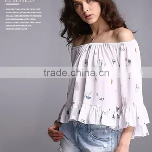 Pretty Steps 2016 Hot Sale Animal Printed Shirt Women Blouses And Ladies Autumn Tops Off The Shoulder Tops thumbnail-1
