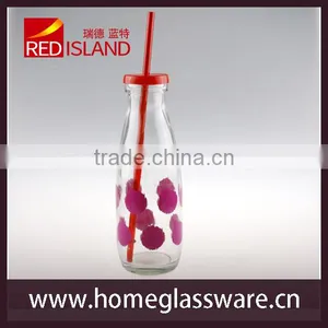 Milk Glass Bottle With Plastic Lids, Straws 2016 New Priducts thumbnail-2
