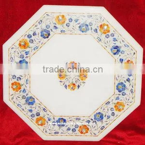 Handcrafted White Marble Inlay Table Tops thumbnail-1