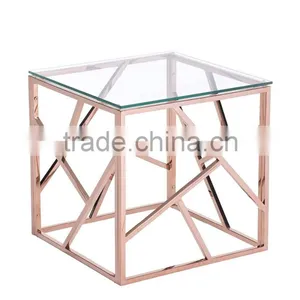 Modern Living Room Rose Gold Stainless Steel Clear Square Glass Coffee Table thumbnail-1