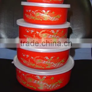 Bright Color Enamel Storage Bowl With PP Lid Food Container thumbnail-4