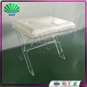 Luxury Home Furniture Acrylic Colored Cushion Stool Living Room Lucite Stool With Clear X-Shape Stool Legs thumbnail-4