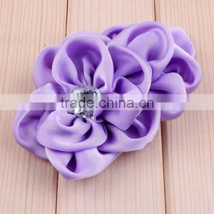 Handmade Satin Fabric Flower With Rhinestone Center for Kids Hair Accessories thumbnail-6