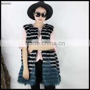 European Style Best Quality Blue Faux Fur Vests For Women thumbnail-1
