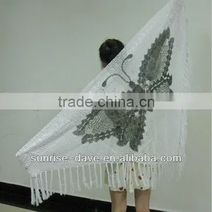 Triangle Striped Scarf With Lace Trim thumbnail-1