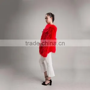 Myfur Lady Genuine Red Raccoon Fur Knit Jacket Coat for Women thumbnail-3
