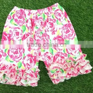 2016 Floral Rose Cotton Knitted Triple Ruffle Shorts Boutique Girls Summer Clothing Wholesale Kids Shorts thumbnail-1