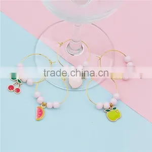 Glass Hoop Earrings Gold Plated At Random Enamel Fruit Wine Glass Wedding Charms thumbnail-2