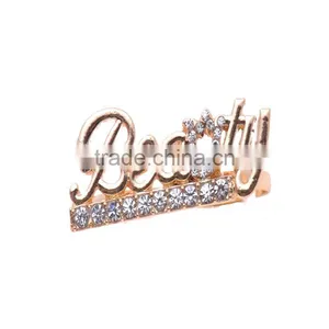Gold-plated Rhinestone Beauty Knuckle Double Finger Rings thumbnail-2