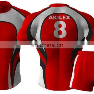2016 Trendy Red Custom Design Sublimation Rugby Jersey With Socks thumbnail-4
