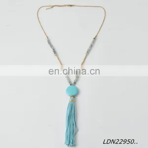 Latest Desion Nature Stone With Gold CCB And Turquoise With Blue Tassels Pendent Necklace thumbnail-4