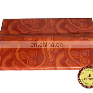 Wholesale African Clothing Garment Fabric 5 Yards/bag Orange Damask Fabric 100% Cotton Hand Made Guinea Brocade thumbnail-4