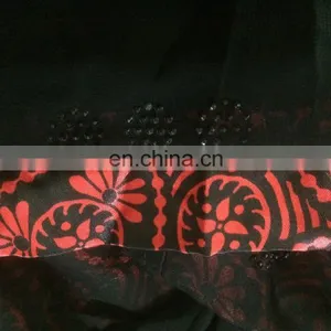 Black & Red Color Lycra (Stretchable) Burkha With Diamond Stone Work & Printed Satin (dubai Abaya 2017) thumbnail-3