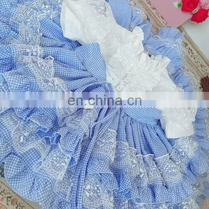 Summer Spain Girls Blue Sweet Princess Dress Puff Sleeve Dress Kids Dresses for Girls Kids Party Wedding Quality Dress Panty thumbnail-6