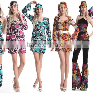 Adult Ladies Hippy Fancy Dress Costume 60s-70s Hippie Flares Top Outfit thumbnail-1
