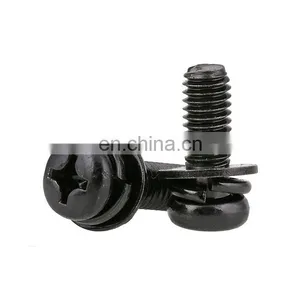 Black Zinc Plated Steel Cross Pan Head M3 M4 m6 Machine Screw Combination Screw Washer Assembly thumbnail-3
