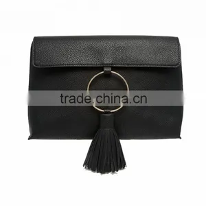 Guangzhou Supplier Cowhide Leather Tassel Clutch Bag Handbag Ladies Hand Bag thumbnail-2
