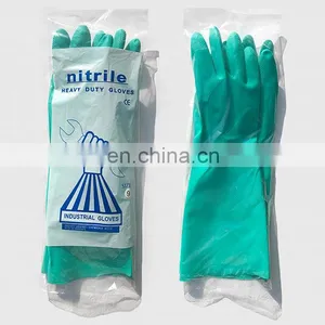 15 Mil Custom Printed Heavy Long Cuff Green Flock Lined Nitrile Gloves Chemical Industrial Acid Alkali Resistant Gloves thumbnail-3