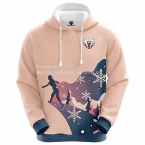 Pink Customized Sublimation Hoodie With Tree and Snowflake Pattern thumbnail-1