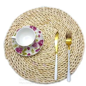 Natural Rattan Round Water Hyacinth Placemat Braided Straw Customized Table Mat thumbnail-1