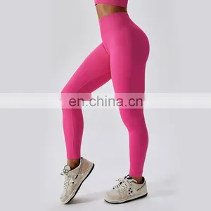 Soft Ribbed High Waist Sports Leggings For Women Custom Workout Wicking Durable Gym Pants thumbnail-3