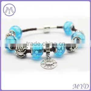 Fashion Handmade European Murano Glass Bead Thin Leather Bracelet thumbnail-2