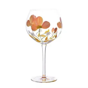 Wholesales of Red Wine Glass Hand Painted Flowers Goblet Glasses Elegant Stemware Red Wine Glass for Gift thumbnail-1